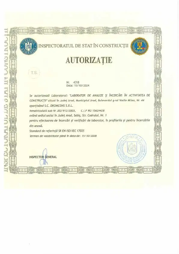 Certificat / autorizație Dromcons