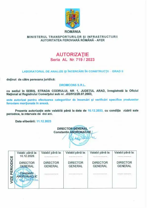 Certificat / autorizație Dromcons