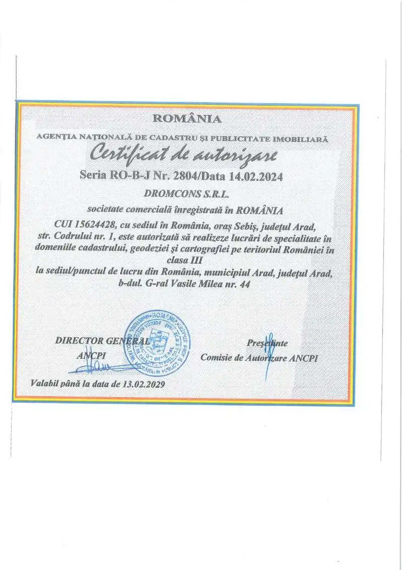 Certificat / autorizație Dromcons