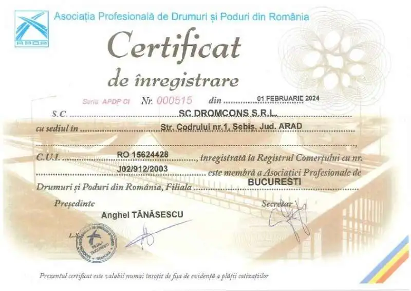 Certificat / autorizație Dromcons