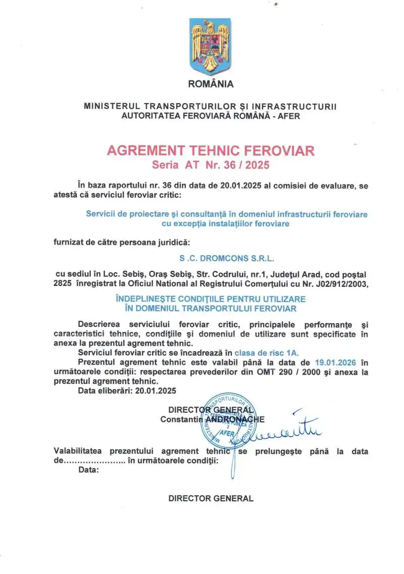Certificat / autorizație Dromcons