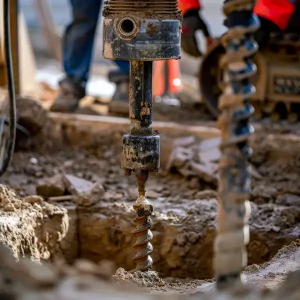 Instalație de foraj Dromcons executând foraje de apă pe șantier