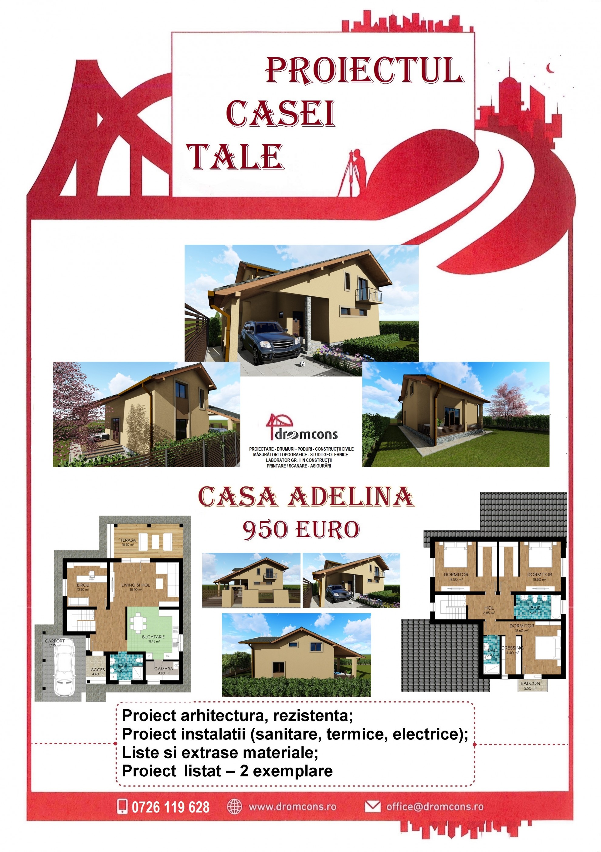 Casa Adelina project with 3D renderings and technical plans completed by Dromcons