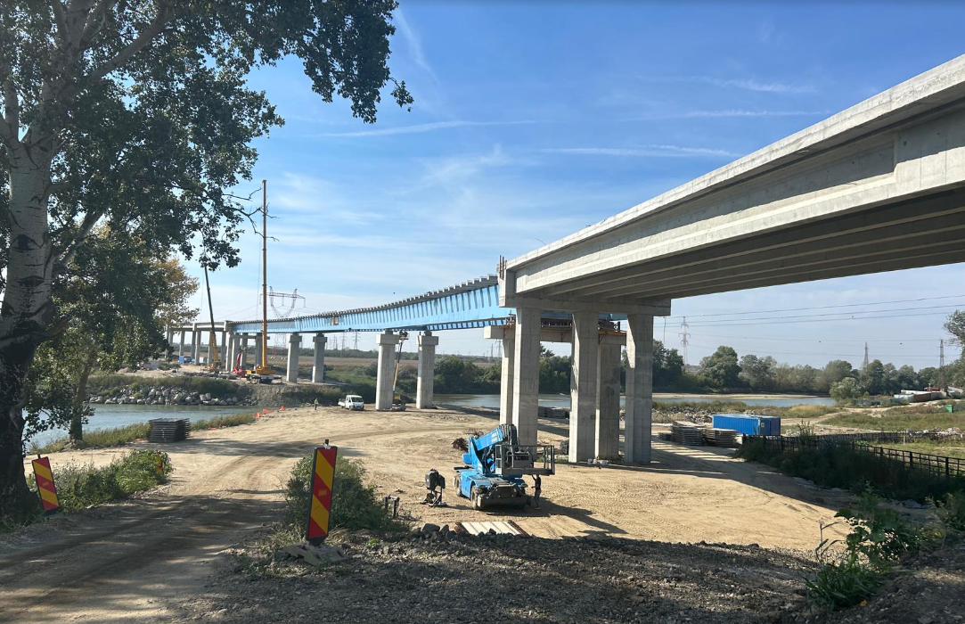 Road bridge under construction with Dromcons teams and equipment on site
