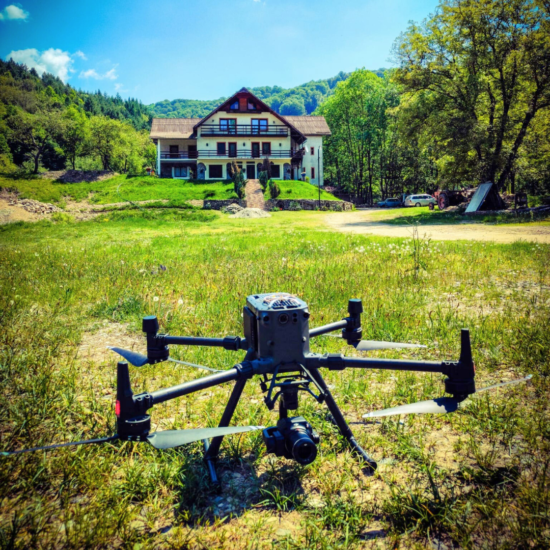 Drone equipped with Lidar technology used for topographic surveys on difficult terrain