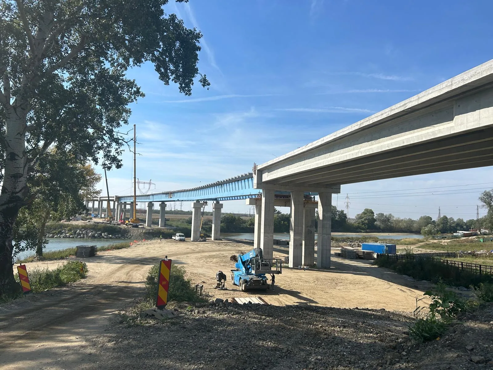 Panoramic view of the Arad East Bypass works with bridges and embankments under construction